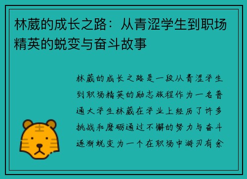 林葳的成长之路：从青涩学生到职场精英的蜕变与奋斗故事