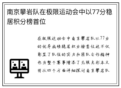 南京攀岩队在极限运动会中以77分稳居积分榜首位