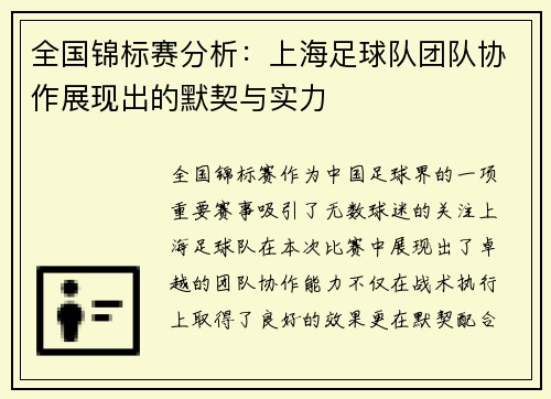 全国锦标赛分析：上海足球队团队协作展现出的默契与实力